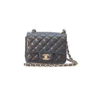 CHANEL A35200 Black Lambskin Mini Matelassé 17 Shoulder Bag with Gold Hardwar...